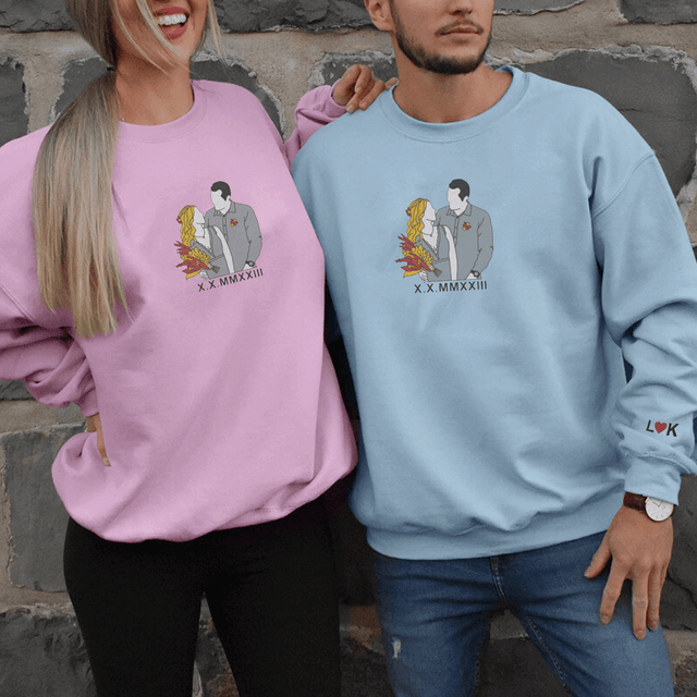 Custom Embroidered Portrait From Photo Sweatshirt, Line Art Sweatshirt