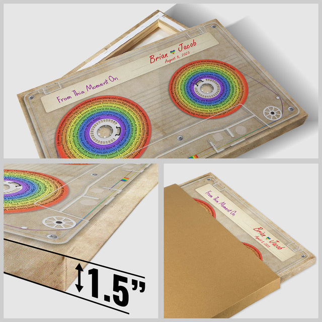 Customizable Music Song Lyrics Cassette Tape, Rainbow Gradient Art, LGBT Canvas Wall Art