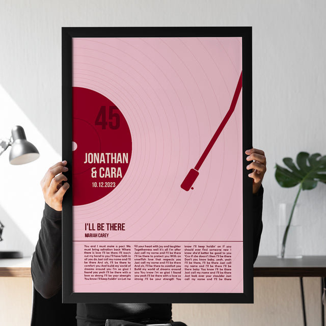 Song Lyrics Framed Print, Minimalist Tickled Pink Vinyl Record Wall Art