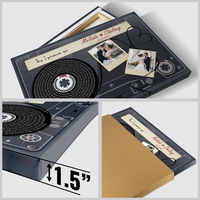 Custom Song Lyrics, Upload Photo And Customizable Text Cassette Tape Dark Blue Canvas Wall Art