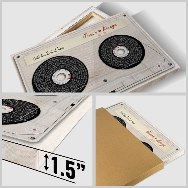Custom Song Lyrics, Customizable Text Cassette Tape Light Wood Background Canvas