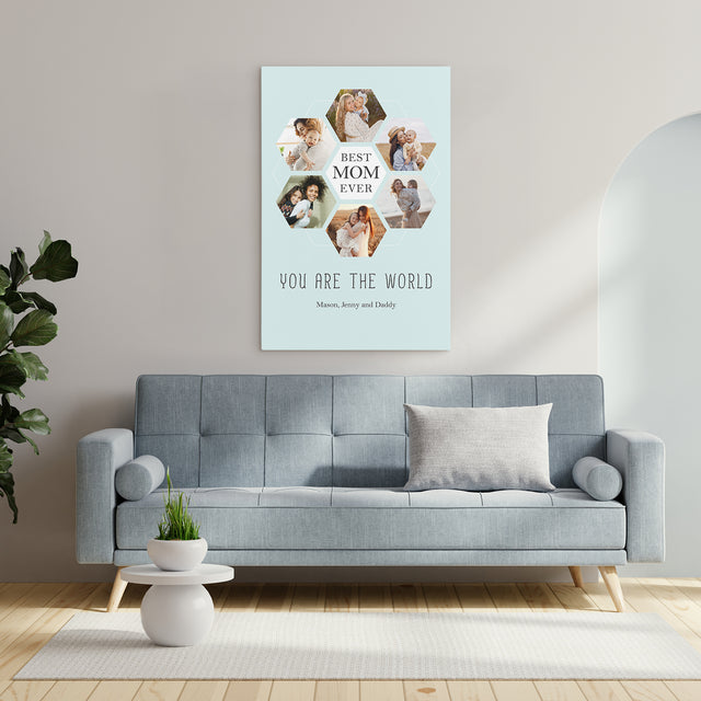 Best Mom Ever Custom Hexagon Photo Collage Canvas 6 Pictures