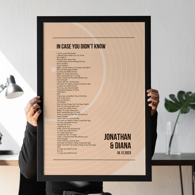 Song Lyrics Wall Art, Minimalist Sandy Vinyl Record Framed Art Print
