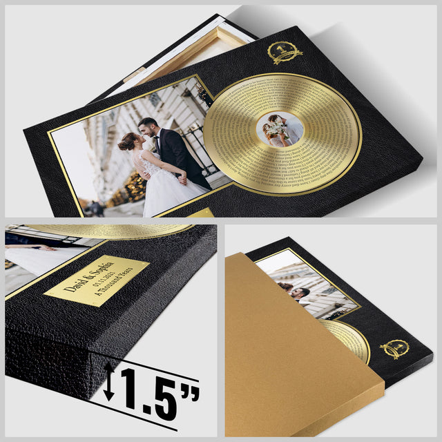 Personalized Name & Date, Upload Photo Gold Vinyl Record Canvas