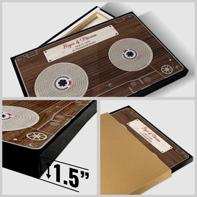 Cassette Tape Custom Song Lyrics, Customizable Text Wood Background Canvas