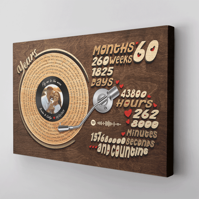 Vinyl record wall art with couple photo and custom text