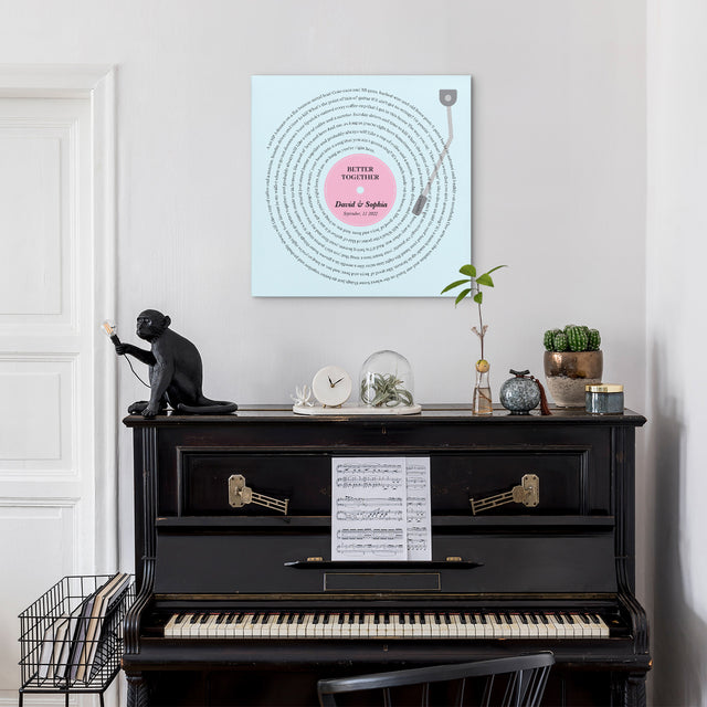 Pastel Vinyl Record Canvas Print, Personalized Song Lyrics Canvas Wall Art