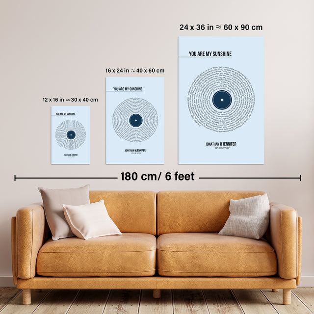 Custom Song Lyrics Print, Minimalist Pastel Blue Vinyl Record Wall Art