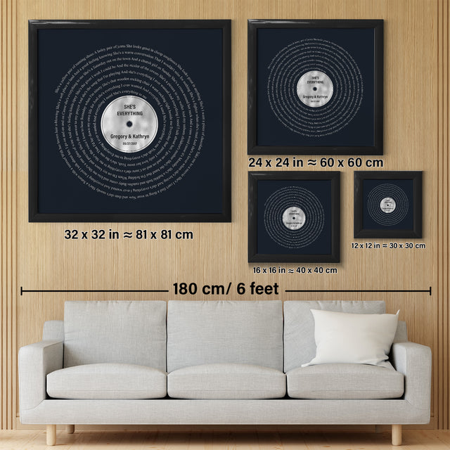 Personalized Vinyl Record Framed Art Print, Lyrics on Wall Art