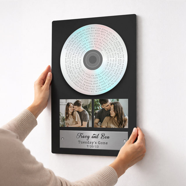 Personalized Vinyl Song Lyrics Photo Metal Print – Valentine’s Day & Anniversary Gift