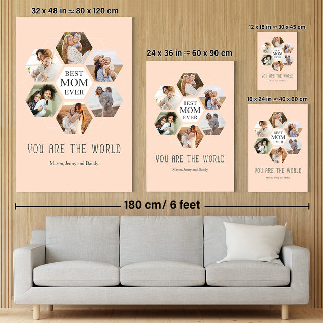 Best Mom Ever Custom Hexagon Photo Collage Canvas 6 Pictures