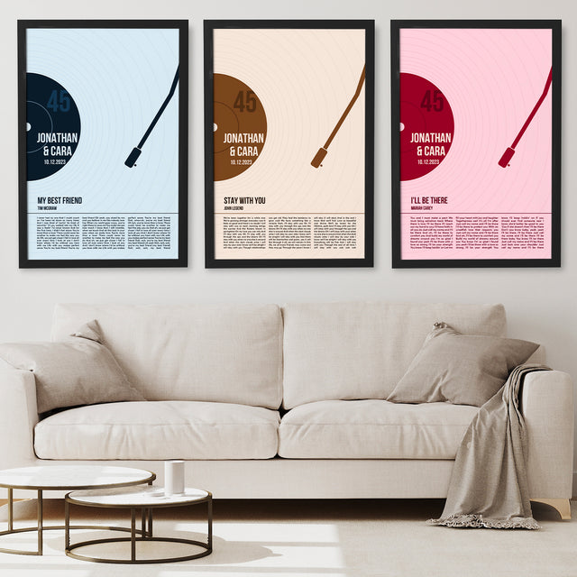 Song Lyrics Framed Print, Minimalist Sandy Vinyl Record Wall Art