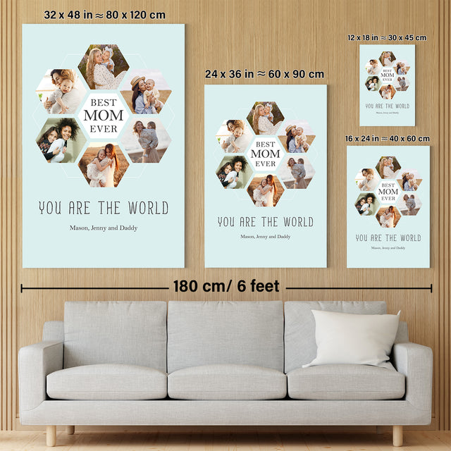 Best Mom Ever Custom Hexagon Photo Collage Canvas 6 Pictures