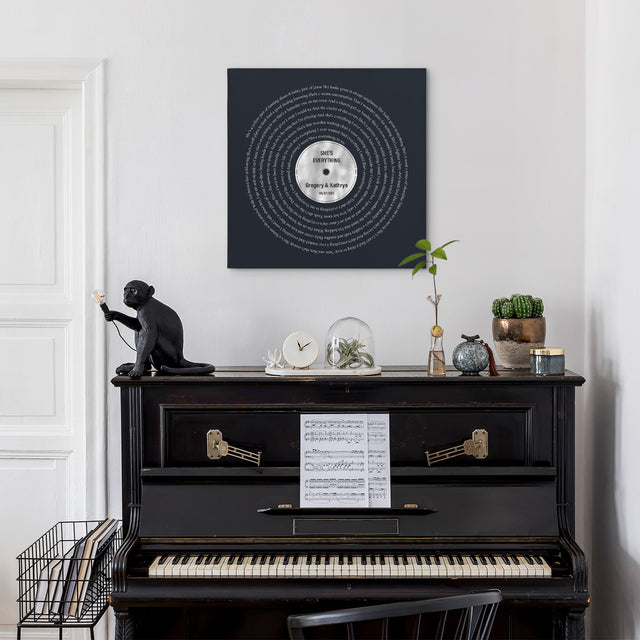 Minimalist Wall Art Canvas, Personalized Name and Silver Lyrics