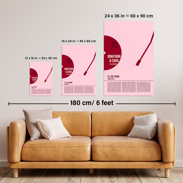 Song Lyrics Framed Print, Minimalist Tickled Pink Vinyl Record Wall Art
