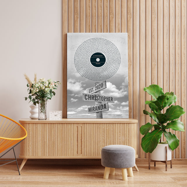 Custom Song Lyrics And Text, Street Sign, Canvas Wall Art