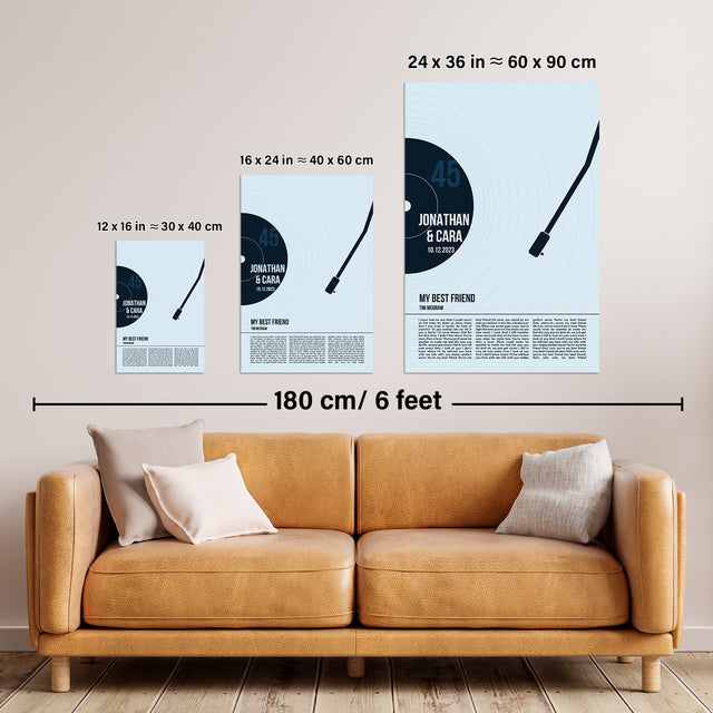 Custom Song Lyrics Framed Art Print, Ice Blue Vinyl Record Wall Art
