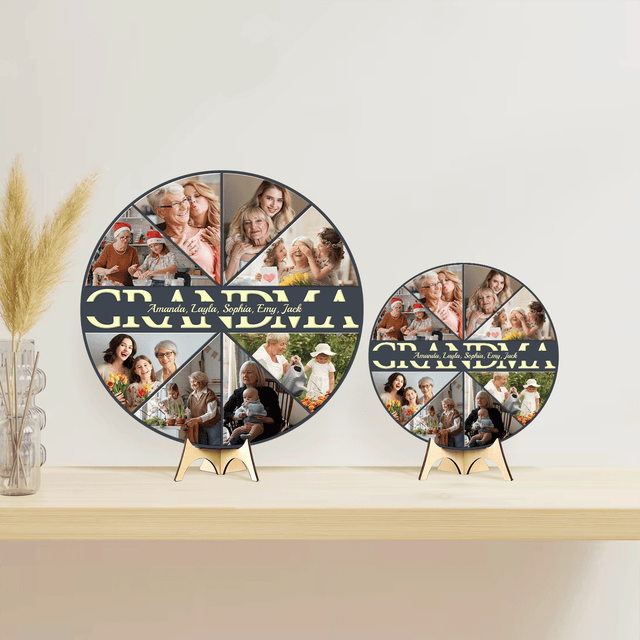 Grandma Custom Upload Photo, Customizable Name, Gift For Mother's Day, Round Wood Sign