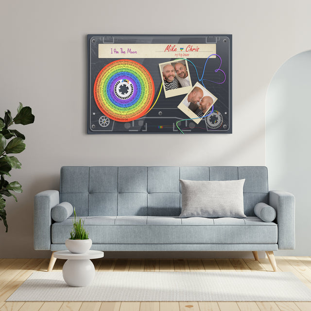 Custom Song Lyrics, Upload Photo And Customizable Text Cassette Tape, Rainbow Art, LGBT Canvas Wall Art