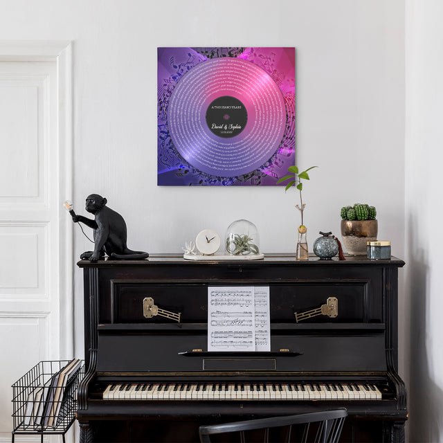 Neon Pink Purple Square Canvas, Customize Song Lyrics & Name Wall Art