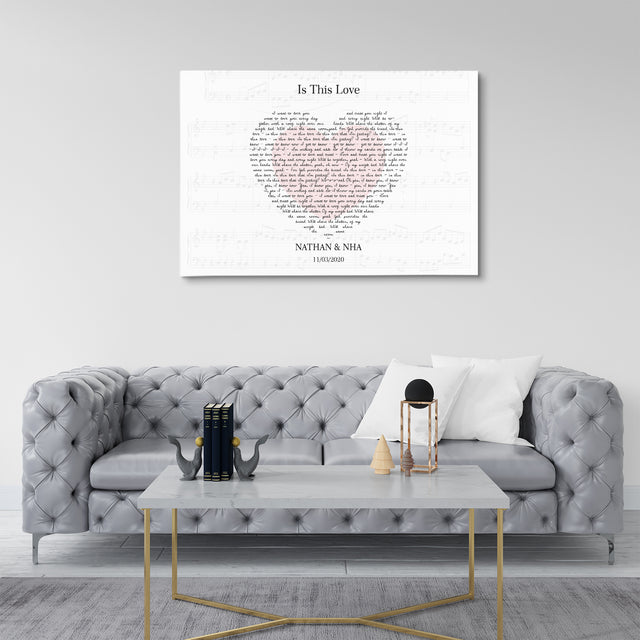 Custom Song Lyrics Heart Shape, Customizable Name, Date Canvas