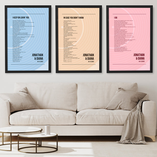 Song Lyrics Wall Art, Minimalist Sandy Vinyl Record Framed Art Print