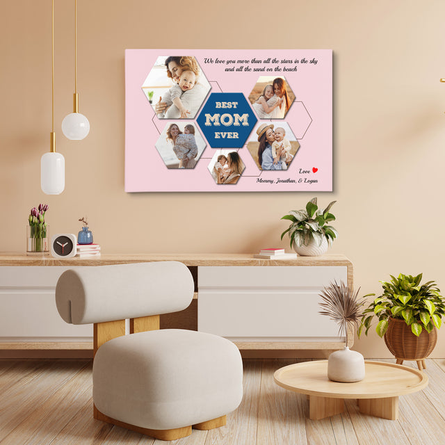 Best Mom Ever Custom Hexagon Photo Collage Canvas 5 Pictures