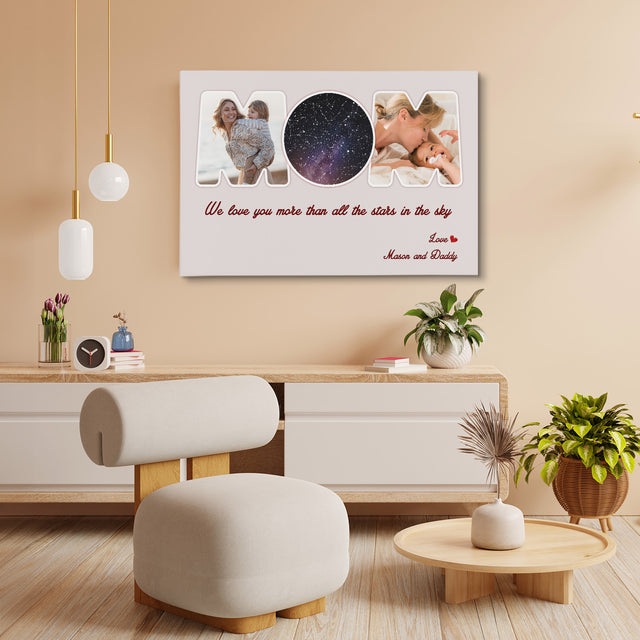 Light Grey Mom Star Map Photo Collage Canvas Print
