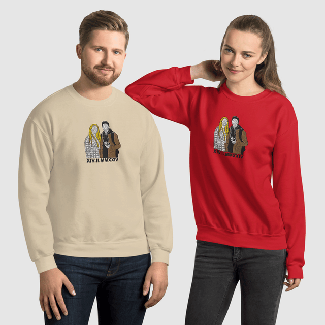 Custom Embroidered Portrait From Photo Sweatshirt, Line Art Sweatshirt