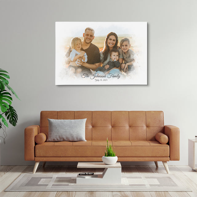 Custom Watercolor Family Portrait Canvas