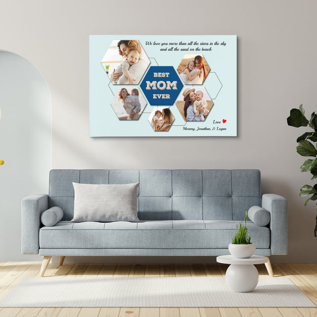 Best Mom Ever Custom Hexagon Photo Collage Canvas 5 Pictures