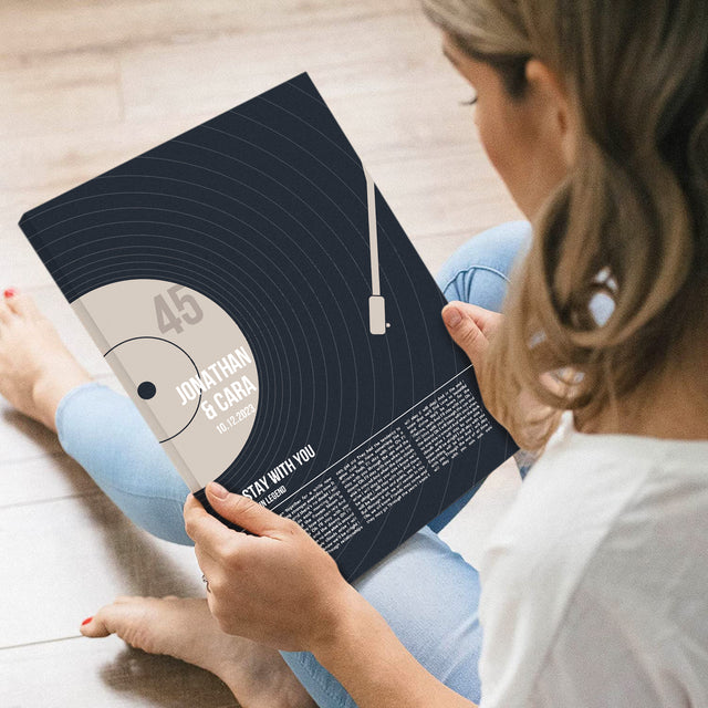 Song Lyrics Wall Art, Personalized Vinyl Record Canvas, Black Version