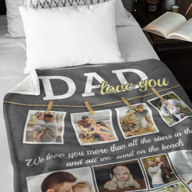 Dad, I Love You, 14 Pictures, Custom Photo Name Text Blanket