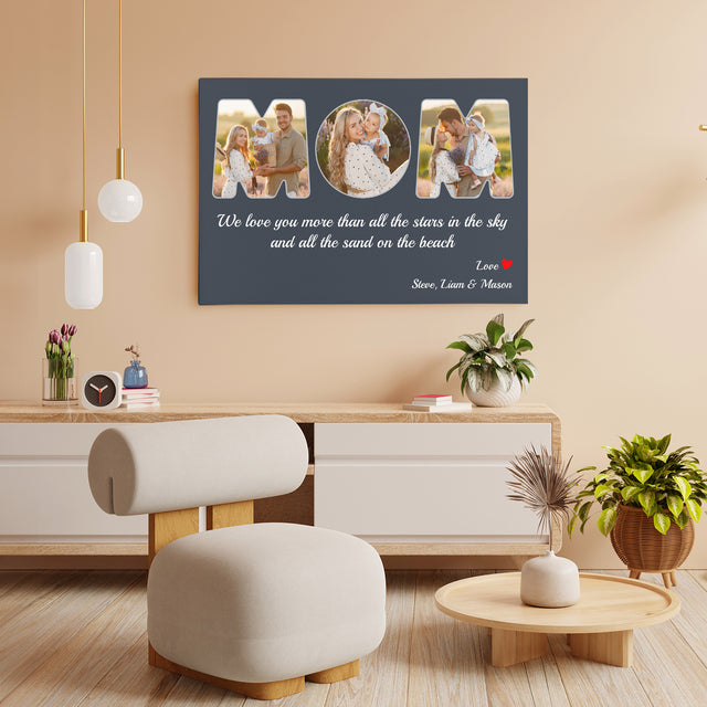 Mom Custom Photo - Customizable Vintage Navy Background Canvas