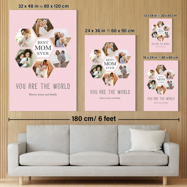 Best Mom Ever Custom Hexagon Photo Collage Canvas 6 Pictures