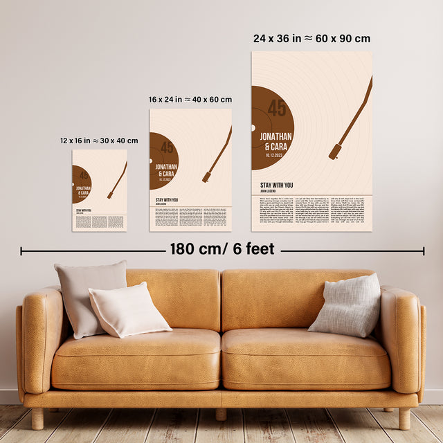 Song Lyrics Framed Print, Minimalist Sandy Vinyl Record Wall Art