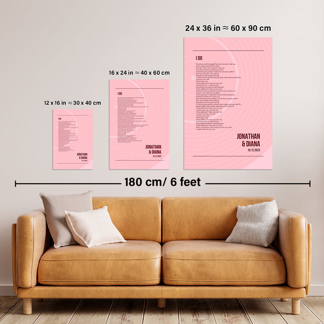 Song Lyrics Wall Art, Minimalist Tickled Pink Vinyl Record Framed Art Print