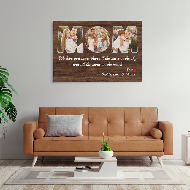 Mom Custom Photo - Customizable Dark Wood Background Canvas