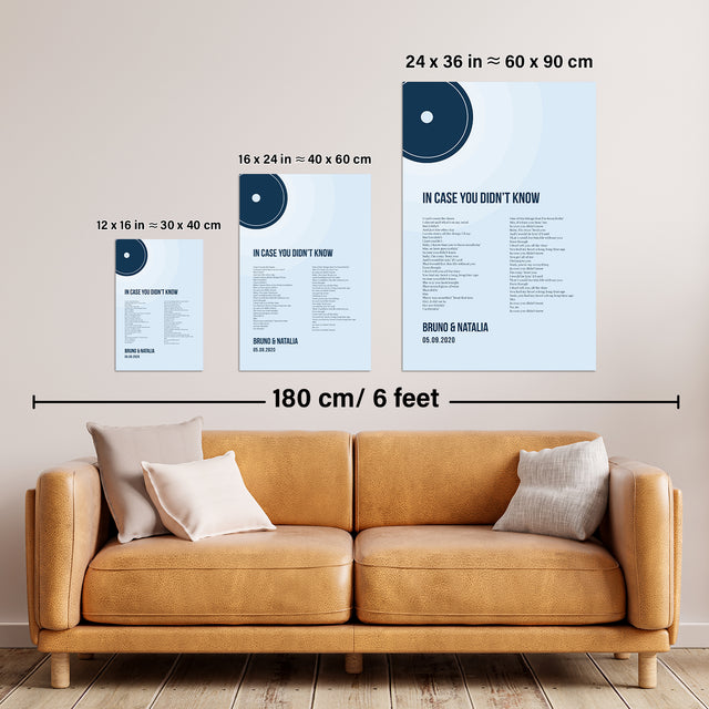 Minimalist Ice Blue Vinyl Record, Custom Song Lyrics Framed Art Print