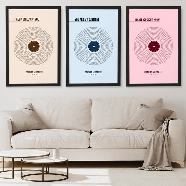 Custom Song Lyrics Print, Pastel Pink Vinyl Record Wall Art