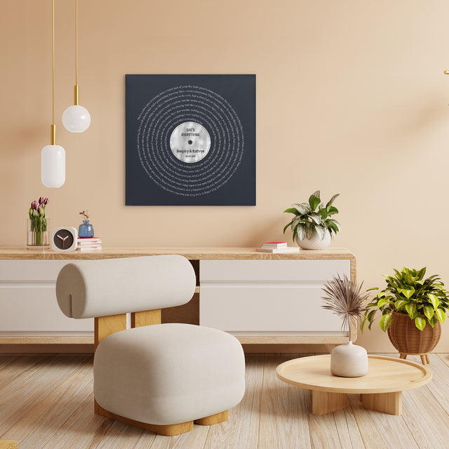 Minimalist Wall Art Canvas, Personalized Name and Silver Lyrics