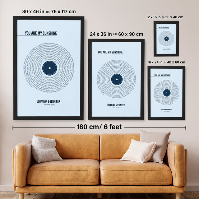 Custom Song Lyrics Print, Minimalist Pastel Blue Vinyl Record Wall Art