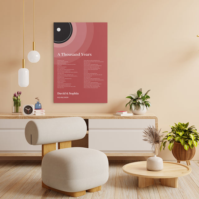 Maroon Vinyl Record Canvas Print, Personalized Song Lyrics Canvas Wall Art