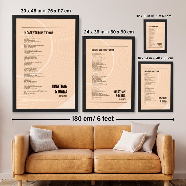 Song Lyrics Wall Art, Minimalist Sandy Vinyl Record Framed Art Print