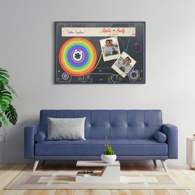 Custom Song Lyrics, Upload Photo And Customizable Text Cassette Tape, Rainbow Art, LGBT Canvas Wall Art