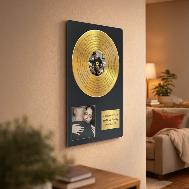 Personalized Gold Vinyl Photo & Song Lyrics Metal Print
