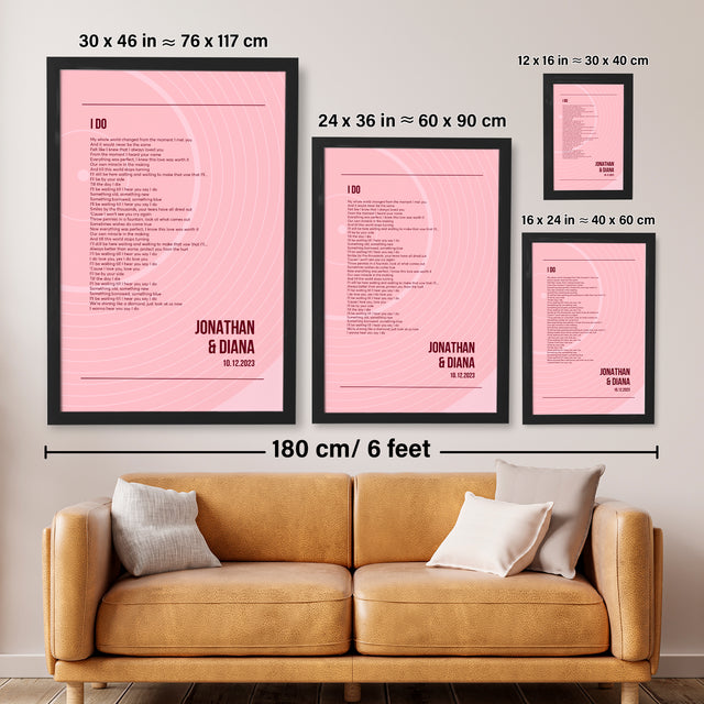 Song Lyrics Wall Art, Minimalist Tickled Pink Vinyl Record Framed Art Print