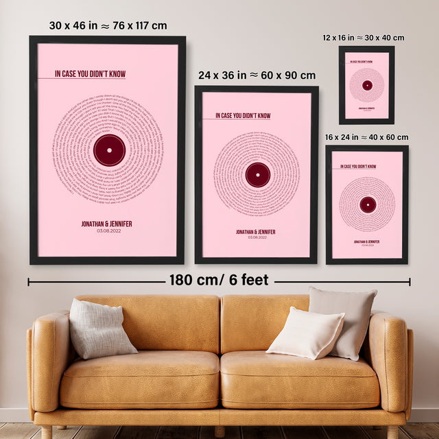 Custom Song Lyrics Print, Pastel Pink Vinyl Record Wall Art
