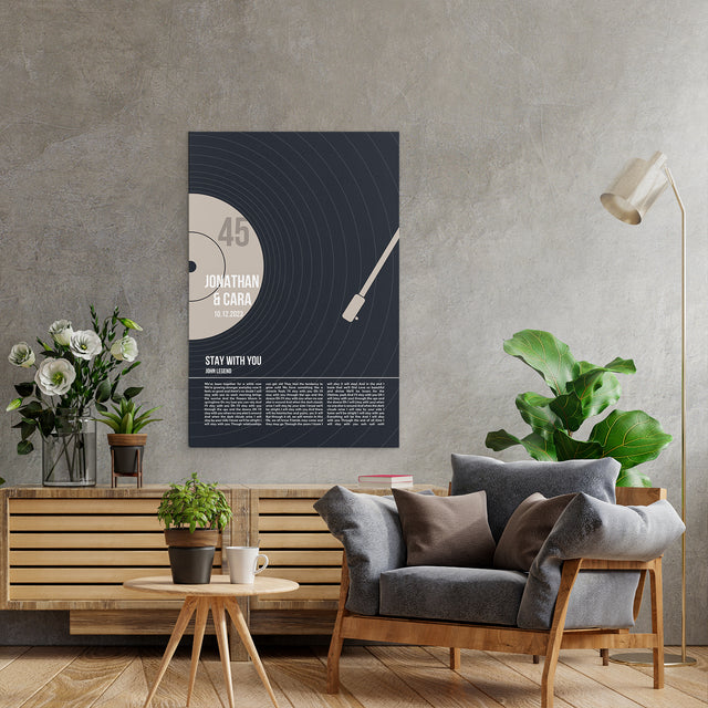 Song Lyrics Wall Art, Personalized Vinyl Record Canvas, Black Version