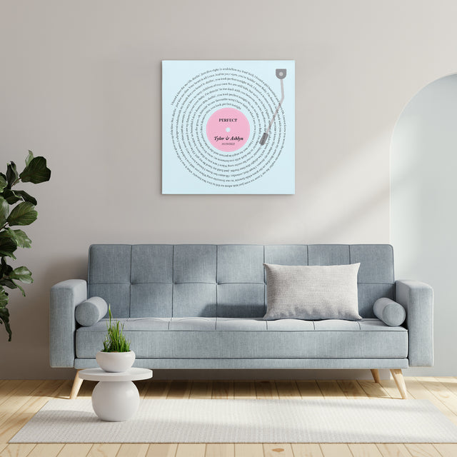 Pastel Vinyl Record Canvas Print, Personalized Song Lyrics Canvas Wall Art